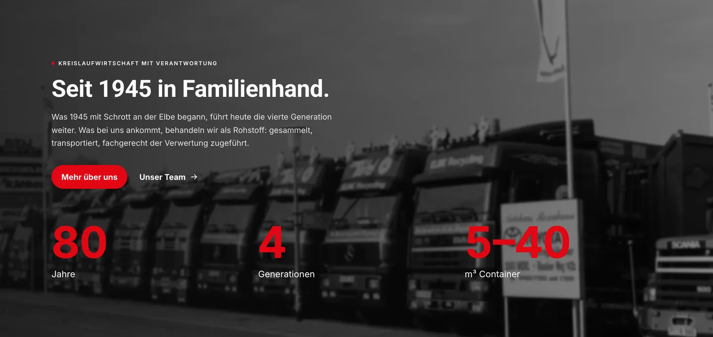 Geschichts-Sektion der BEG-Website: seit 1945 in Familienhand, vierte Generation, eigener Fuhrpark